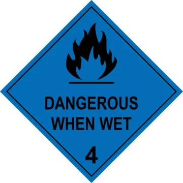 Flammable solid dangerous when wet caution sign. Stock Illustration