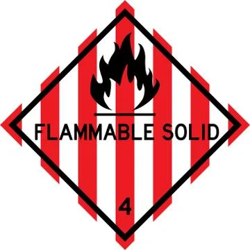 Flammable solid sign. Dangerous goods placards class 4. Illustrazione stock