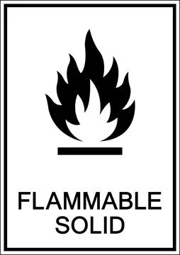 Flammable Solid Warning Sign with Black Flame Icon on White Background イラスト素材