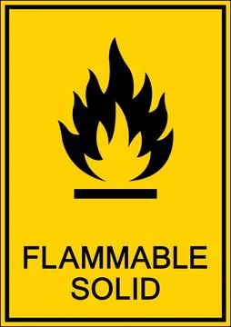 Flammable Solid Warning Sign with Bright Yellow Background and Black Icon Stock Illustration