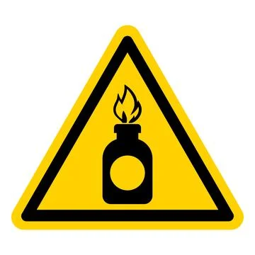 Flammable Substance Warning Sign in Bright Yellow and Black Colors Stock Illustration