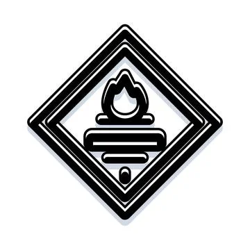 Flammable substances and materials warning outline icon Stock Illustration