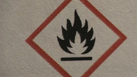 Flammable - Warning Fire Logos - Attention Symbols (Macro) Stock Footage 85109457