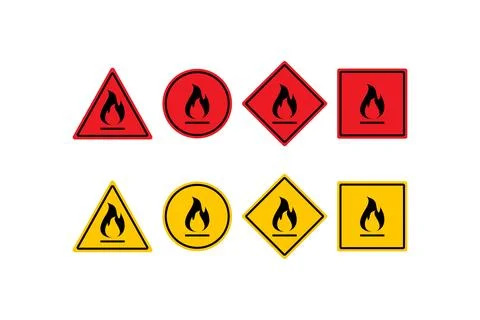 Flammable warning sign icon. Danger and fire sticker symbol. Sign hazard ve.. Stock Illustration