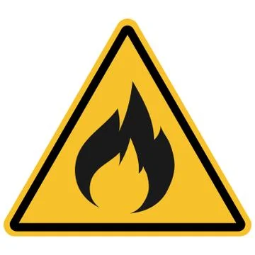 Flammable warning sign vector for products.Yellow triangle background. Stock Illustration