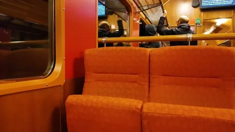 Flamsbana - the Flam railway, Norway. Inside view of train running Stock Footage