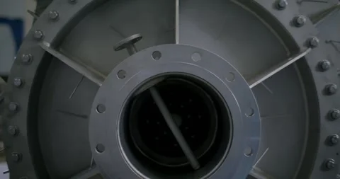 Flanged Round Opening on Grey Cast Metal Housing, Foundry Part, Close Up Video stock 340347059