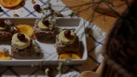 Flapjack, Muesli bar, cereal bar or granola bar a baked oat bar Stock Footage 81908690