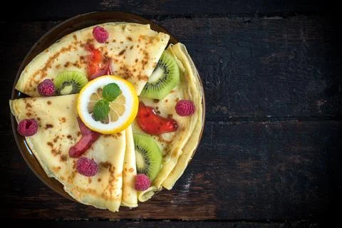 Flapjacks with raspberries jam Stock Photos