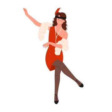 A Flapper Dancer Depicted in a Charming and Stylish Vintage Fashion from the Illustrazione stock