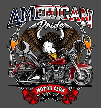 Flapping eagle and classic motorcycle Stock Illustration