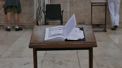 Flapping Pages of a Prayer Book at Western Wall Stock Footage 56450117