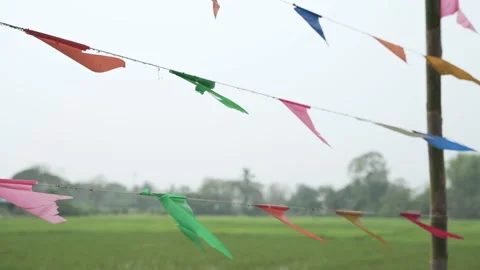 Flapping triangle bunting party flags Video stock 158286392