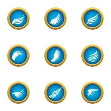 Flapping wing icons set, flat style Stock Illustration