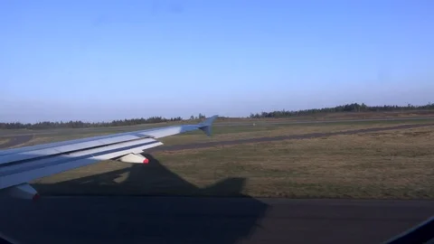 Flaps being tested before airplane taking off Stock Footage 114811027