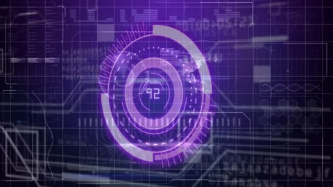 On flare, central HUD rotating arc clockwise, dots orbiting, readout updating Stock Footage 328266394