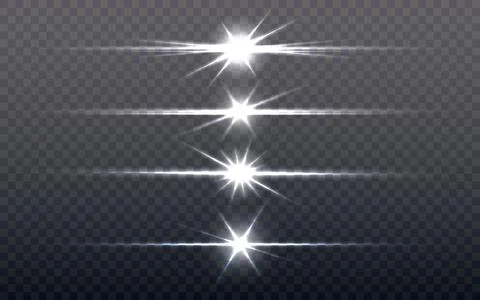 Flare light set. Silver glowing light on transparent background. Bright stars Stock Illustration