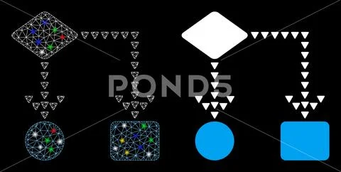 Flare Mesh 2D Algorithm Flowchart Icon with Flash Spots: Royalty Free ...