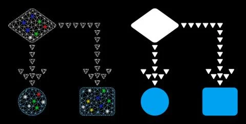 Flare Mesh 2D Algorithm Flowchart Icon with Flash Spots Stock Illustration