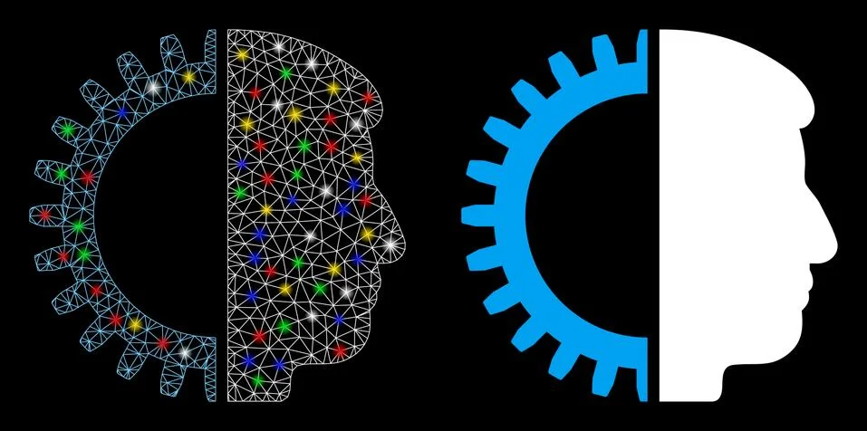 Flare Mesh 2D Android Head Icon with Flare Spots Illustrazione stock