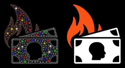 Flare Mesh 2D Banknotes Fire Disaster Icon with Flare Spots イラスト素材