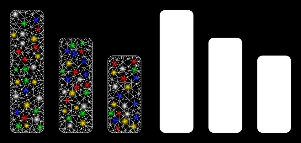 Flare Mesh 2D Bar Chart Decrease Icon with Flare Spots 스톡 일러스트