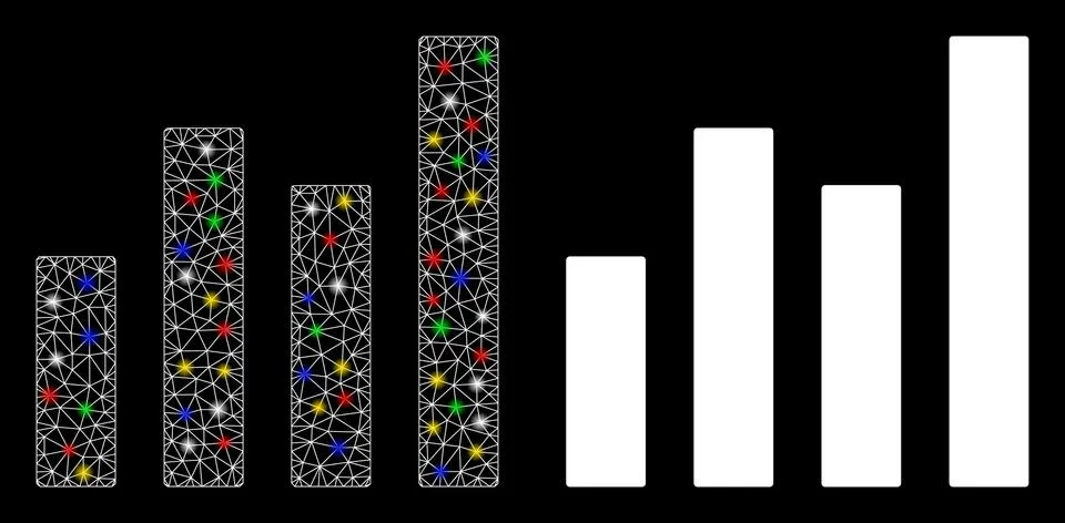 Flare Mesh 2D Bar Graph Icon with Flash Spots Illustrazione stock