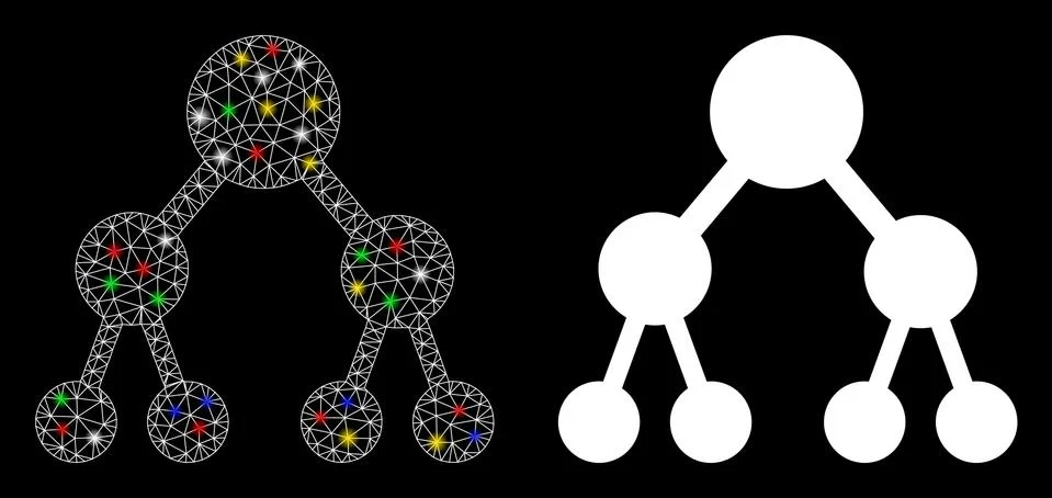 Flare Mesh 2D Binary Tree Icon with Flare Spots Stock Illustration