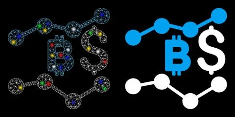 Flare Mesh 2D Bitcoin and Dollar Trends Icon with Flare Spots 스톡 일러스트