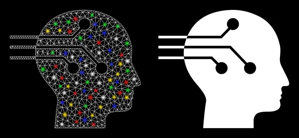 Flare Mesh 2D Brain Interface Icon with Flare Spots Stock Illustration