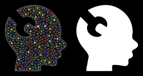 Flare Mesh 2D Brain Wrench Tool Icon with Flare Spots Stock Illustration