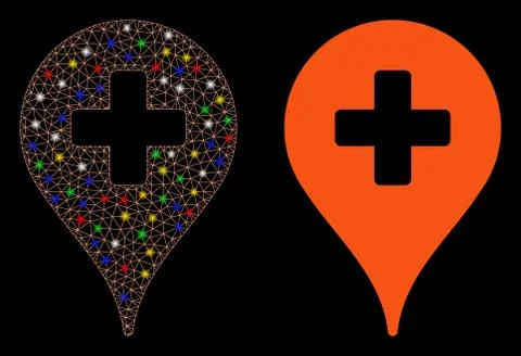 Flare Mesh 2D Clinic Map Pointer Icon with Flare Spots 스톡 일러스트