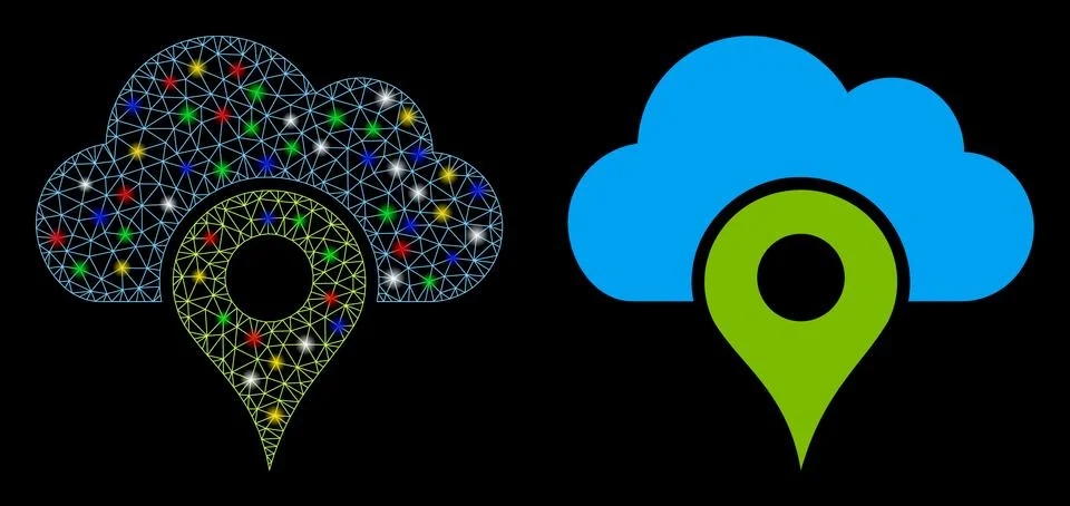 Flare Mesh 2D Cloud Location Icon with Flare Spots Stock Illustration