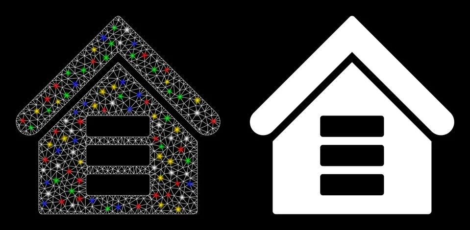 Flare Mesh 2D Data Center Building Icon with Flare Spots Ilustración de archivo