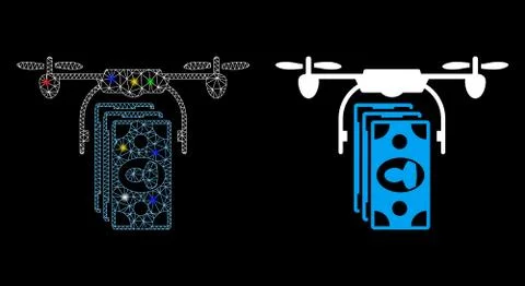 Flare Mesh 2D Drone Banknotes Payment Icon with Flare Spots Stock Illustration