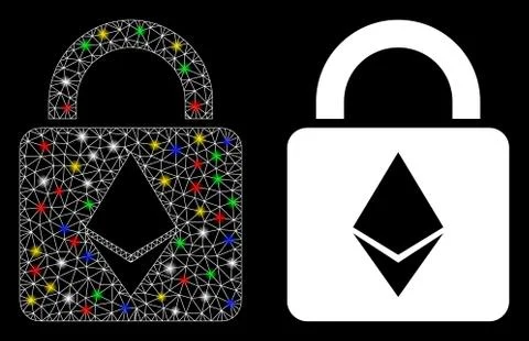 Flare Mesh 2D Ethereum Lock Icon with Flare Spots Illustrazione stock