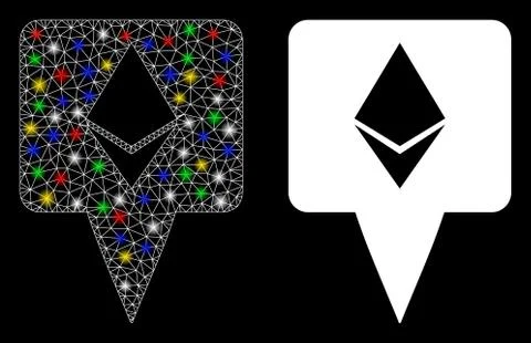 Flare Mesh 2D Ethereum Map Pointer Icon with Flare Spots 스톡 일러스트