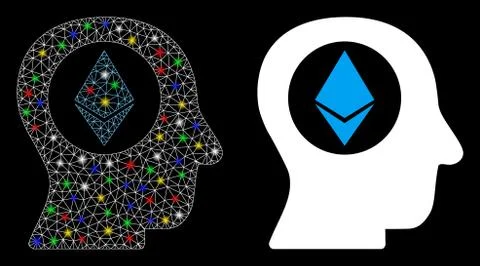 Flare Mesh 2D Ethereum Mind Icon with Flare Spots 스톡 일러스트