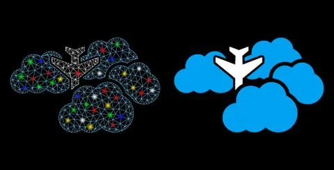 Flare Mesh 2D Falling Airplane in Clouds Icon with Flare Spots Stock Illustration