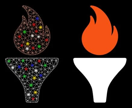 Flare Mesh 2D Fire Torch Icon with Flare Spots Illustrazione stock