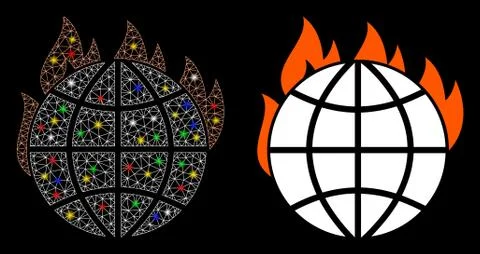 Flare Mesh 2D Global Warming Fire Icon with Flare Spots Illustrazione stock