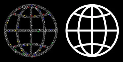 Flare Mesh 2D Globe Icon with Flare Spots Illustrazione stock