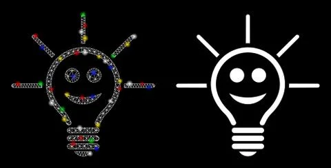 Flare Mesh 2D Happy Light Bulb Icon with Flare Spots Illustrazione stock