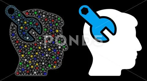 Flare Mesh 2D Head Neurology Wrench Icon with Flare Spots: Royalty Free ...