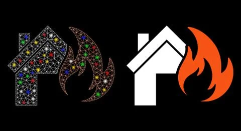 Flare Mesh 2D Home Fire Disaster Icon with Flare Spots Stock Illustration