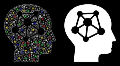 Flare Mesh 2D Human Neural Network Icon with Flare Spots Stock Illustration