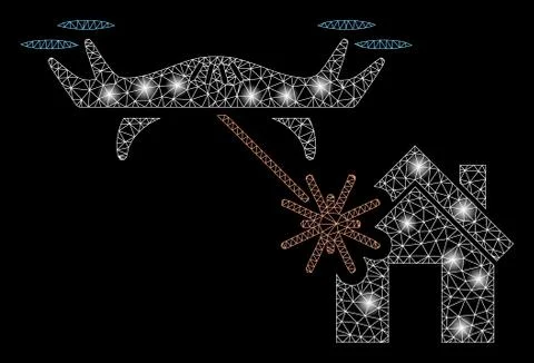Flare Mesh 2D Laser Drone Attacks House with Flare Spots Stock Illustration