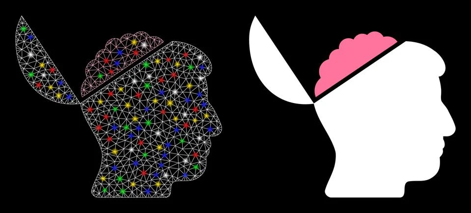Flare Mesh 2D Open Brain Icon with Flare Spots Stock Illustration