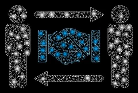 Flare Mesh 2D Persons Handshake Exchange with Flare Spots Stock Illustration