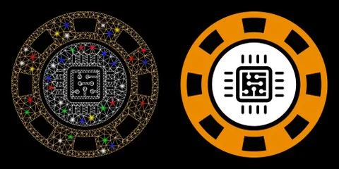 Flare Mesh 2D Processor Casino Chip Icon with Flash Spots Illustrazione stock